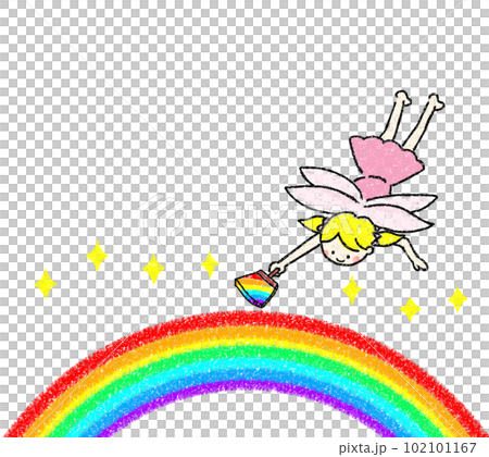 仙女畫彩虹和彩虹的蠟筆觸摸插圖 仙女畫彩虹和彩虹的蠟筆觸摸插圖 102101167