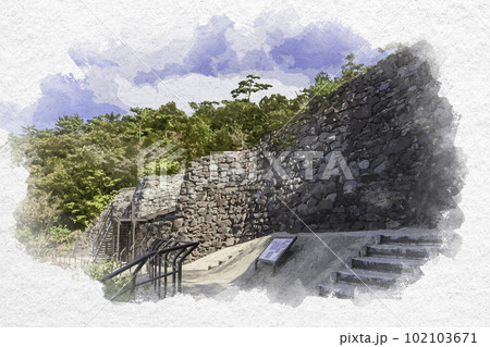 水彩画風 屋嶋城 城門 香川県高松市 水彩画風 屋嶋城 城門 香川県高松市 102103671