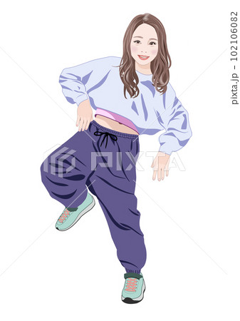 笑顔でヒップホップダンス少女イラスト 102106082