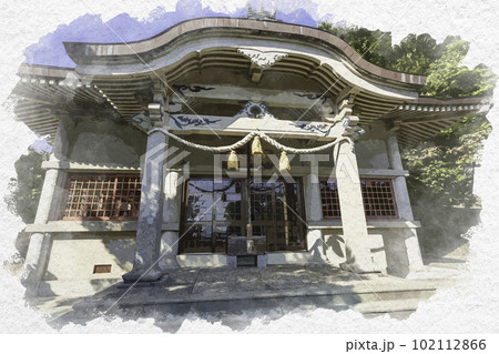 水彩画風 亀山神社 拝殿 徳島県板野町 水彩画風 亀山神社 拝殿 徳島県板野町 102112866