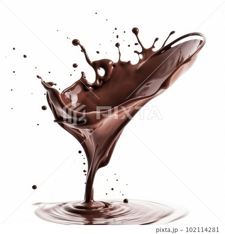 Close-up of chocolate splashing into water on a white background for a dynamic and abstract image. AI Generative Close-up of chocolate splashing into water on a white background for a dynamic and abstract image. AI Generative 102114281