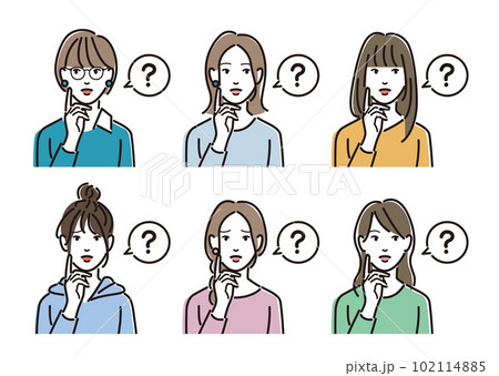 疑問の声とカジュアルな服装の女性のセット 疑問の声とカジュアルな服装の女性のセット 102114885
