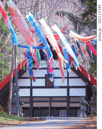 北海道の絶景 定山渓神社とこいのぼり風景 102115385