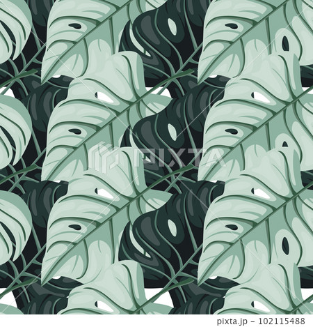Stylized tropical pattern, palm leaves floral background. Abstract exotic plant seamless pattern. Botanical leaf wallpaper. Stylized tropical pattern, palm leaves floral background. Abstract exotic plant seamless pattern. Botanical leaf wallpaper. 102115488