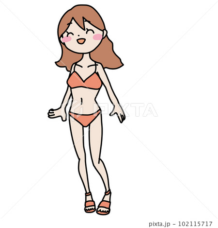 水着を着た笑顔の女性のカラーイラストのイラスト素材 [102115717] - PIXTA