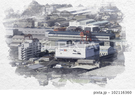 水彩画風 高松市街地 朝日町周辺 香川県高松市 水彩画風 高松市街地 朝日町周辺 香川県高松市 102116360