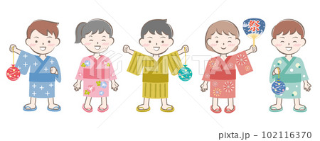 夏祭り　浴衣を着た子供たち　複数 102116370