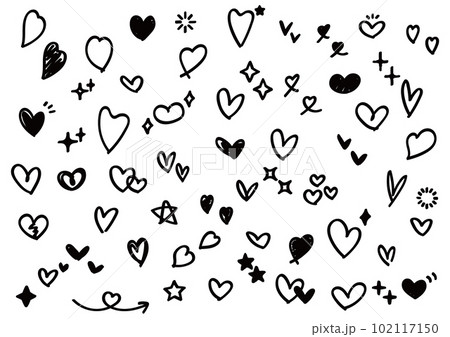かわいい手描きのあしらいセット(キラキラ・ハート)黒 かわいい手描きのあしらいセット(キラキラ・ハート)黒 102117150