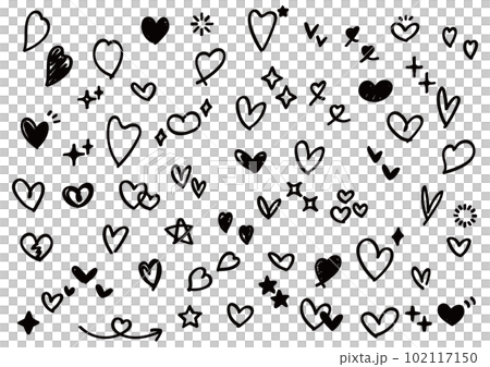 かわいい手描きのあしらいセット(キラキラ・ハート)黒 かわいい手描きのあしらいセット(キラキラ・ハート)黒 102117150