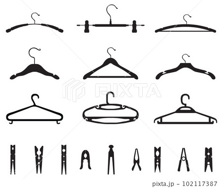 Set of different hangers and clothespins on a white background 102117387