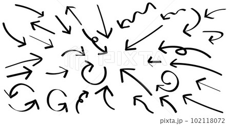 かわいい手書きの矢印セット　黒　X 102118072