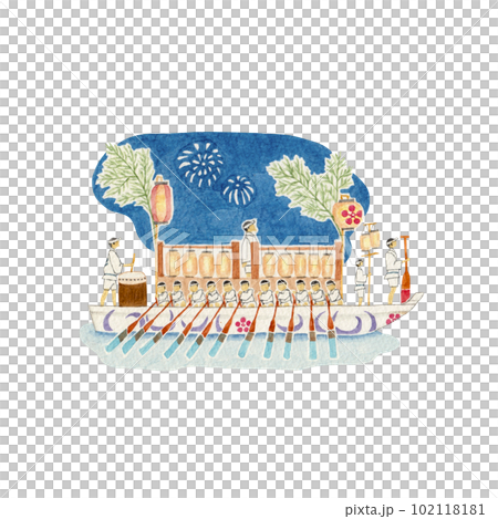 天神祭 船渡御　日本の祭り　水彩 イラスト 102118181