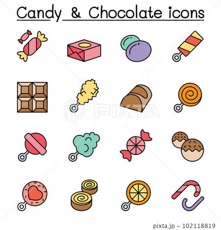 Sweet and candy color line icon set Sweet and candy color line icon set 102118819