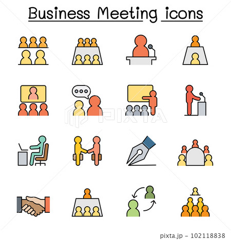 Business meeting and Conference color line icon set Business meeting and Conference color line icon set 102118838