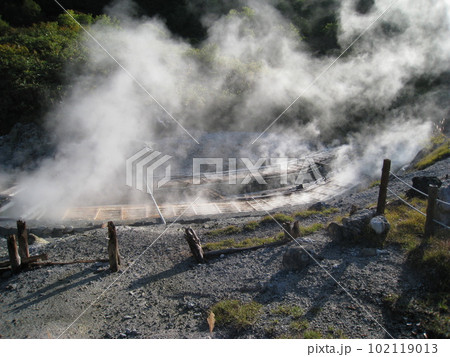 極酸性の秋田県玉川温泉の湯の花の採取 102119013