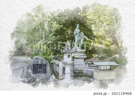 水彩画風　四国八十八箇所10番　切幡寺　はたきり観音　徳島県阿波市 102119468