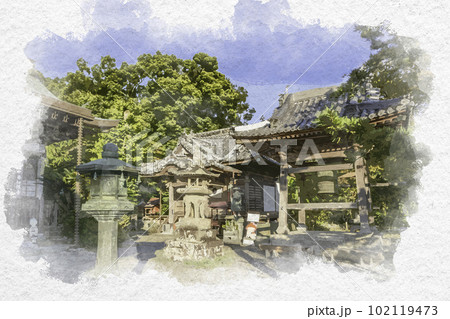 水彩画風　四国八十八箇所10番　切幡寺　鐘楼　徳島県阿波市 102119473
