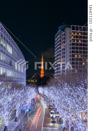 東京タワーと冬のけやき坂ライトアップの絶景風景 東京タワーと冬のけやき坂ライトアップの絶景風景 102119481