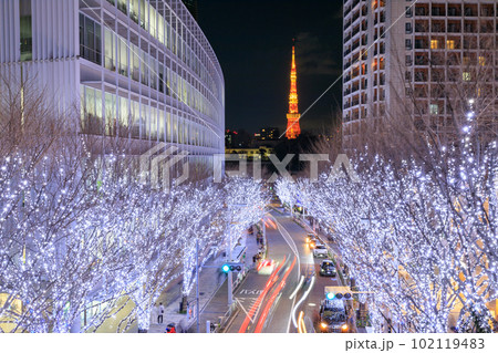 東京タワーと冬のけやき坂ライトアップの絶景風景 東京タワーと冬のけやき坂ライトアップの絶景風景 102119483