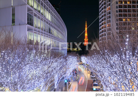 東京タワーと冬のけやき坂ライトアップの絶景風景 東京タワーと冬のけやき坂ライトアップの絶景風景 102119485