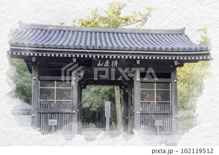 水彩画風　四国八十八箇所10番　切幡寺　仁王門　徳島県阿波市 102119512