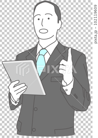 A man wearing a suit explaining with a tablet terminal A man wearing a suit explaining with a tablet terminal 102119609