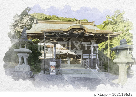 水彩画風　四国八十八箇所10番　切幡寺　本堂　徳島県阿波市 102119625