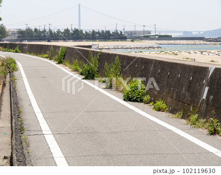 播磨サイクリングロード「浜の散歩道」。兵庫県道554号姫路明石自転車道線。(兵庫県明石市内にて) 102119630