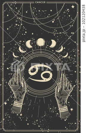 Card with Cancer zodiac sign symbol template Stock Illustration