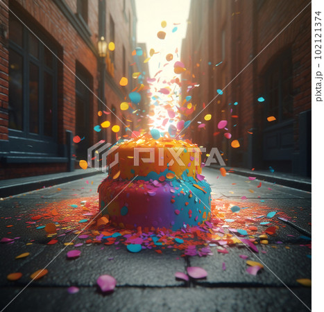 Confetti cake on street. Generative ai 102121374