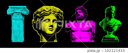 Halftone Greece modern statues. Collage design elements in trendy magazine style. Vector illustration with vintage grunge punk cutout shapes. 102121433