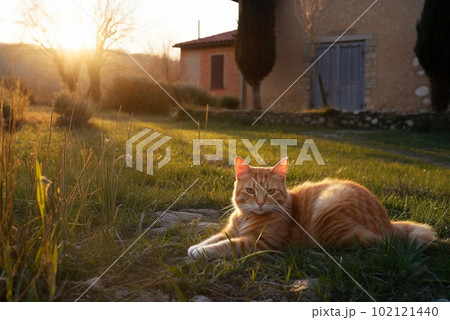 Ginger cat in Tuscany. Generative AI 102121440