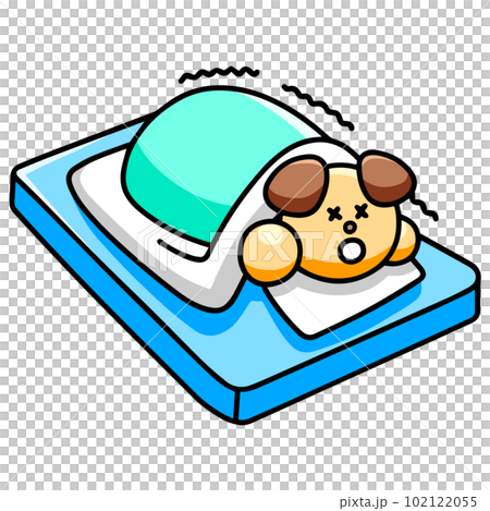布団に入って寒さに耐えるわんまるのイラスト(左右反転バージョン) 犬 布団に入って寒さに耐えるわんまるのイラスト(左右反転バージョン) 犬 102122055
