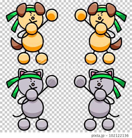 Illustration set of one and nyanmaru sending cheers dog cat 102122136