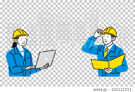 在建築工地和一組建築物工作的男女 102122551