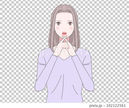 Illustration of a woman with her fingers crossed 102122561