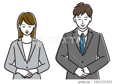 お辞儀をする会社員の男女セット	 102123321