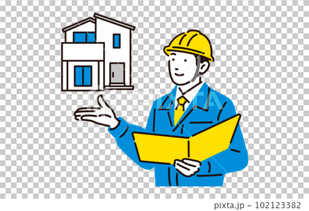 人物 戸建てと作業服の男性 102123382