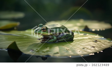 蓮の葉の上のアマガエル:AI作品 蓮の葉の上のアマガエル:AI作品 102123489