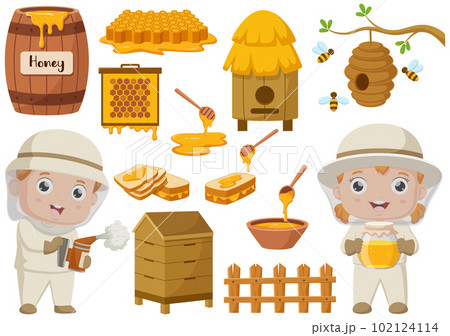 Cartoon illustrations beekeeper elements collection Cartoon illustrations beekeeper elements collection 102124114