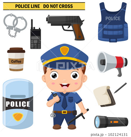 Cute policeman with elements equipment collection Cute policeman with elements equipment collection 102124131