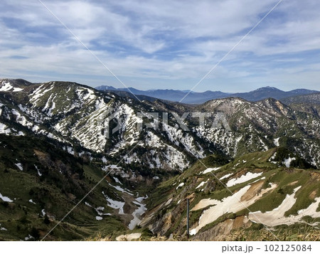 志賀高原横手山　_渋峠スキー場_春先のスキー場_残雪 102125084