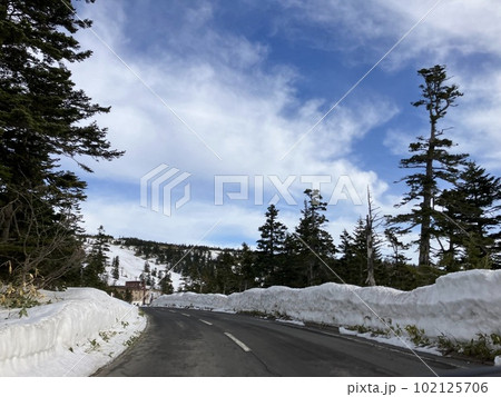 志賀高原横手山_渋峠_春先_残雪_雪の壁 102125706