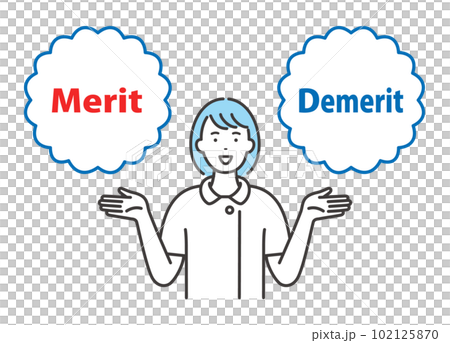 Merit / Demerit：メリットとデメリットの説明をする若い女性看護師 102125870