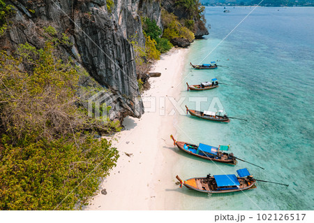 Longtail boat on the beach on the island,tourist boat 102126517