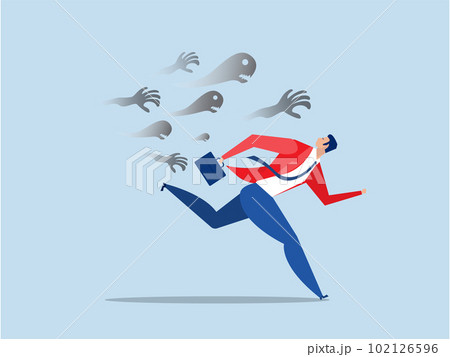 businessman runing away from ghost or creepy monster hand chasing,failure, anxiety, depression or panic attack, afraid business failure concept vector 102126596