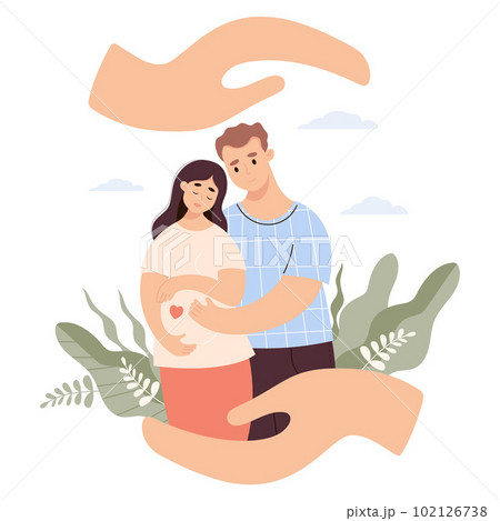 Bringing life into this world. An expectant mother holding hands with her  husband and touching her baby bump. by YuriArcurs Vectors & Illustrations  with Unlimited Downloads - Yayimages