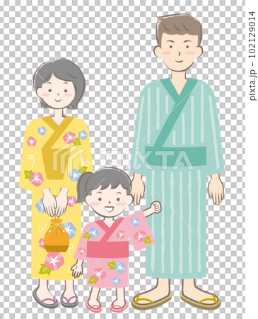 穿著浴衣的夏季節日家庭 父母和孩子 穿著浴衣的夏季節日家庭 父母和孩子 102129014