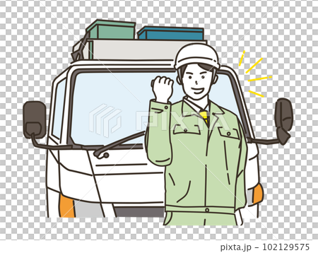 作業服を着た男性とトラック 102129575