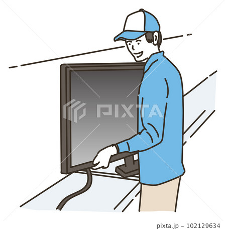 テレビを運ぶ作業員の男性 テレビを運ぶ作業員の男性 102129634